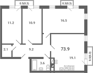 Планировка: Квартира евро-4 72,6 м² в ЖК «Южная Долина»