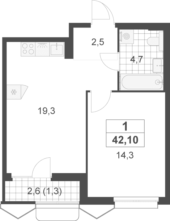 Планировка: Евродвушка 40,8 м² в ЖК «Деснаречье»
