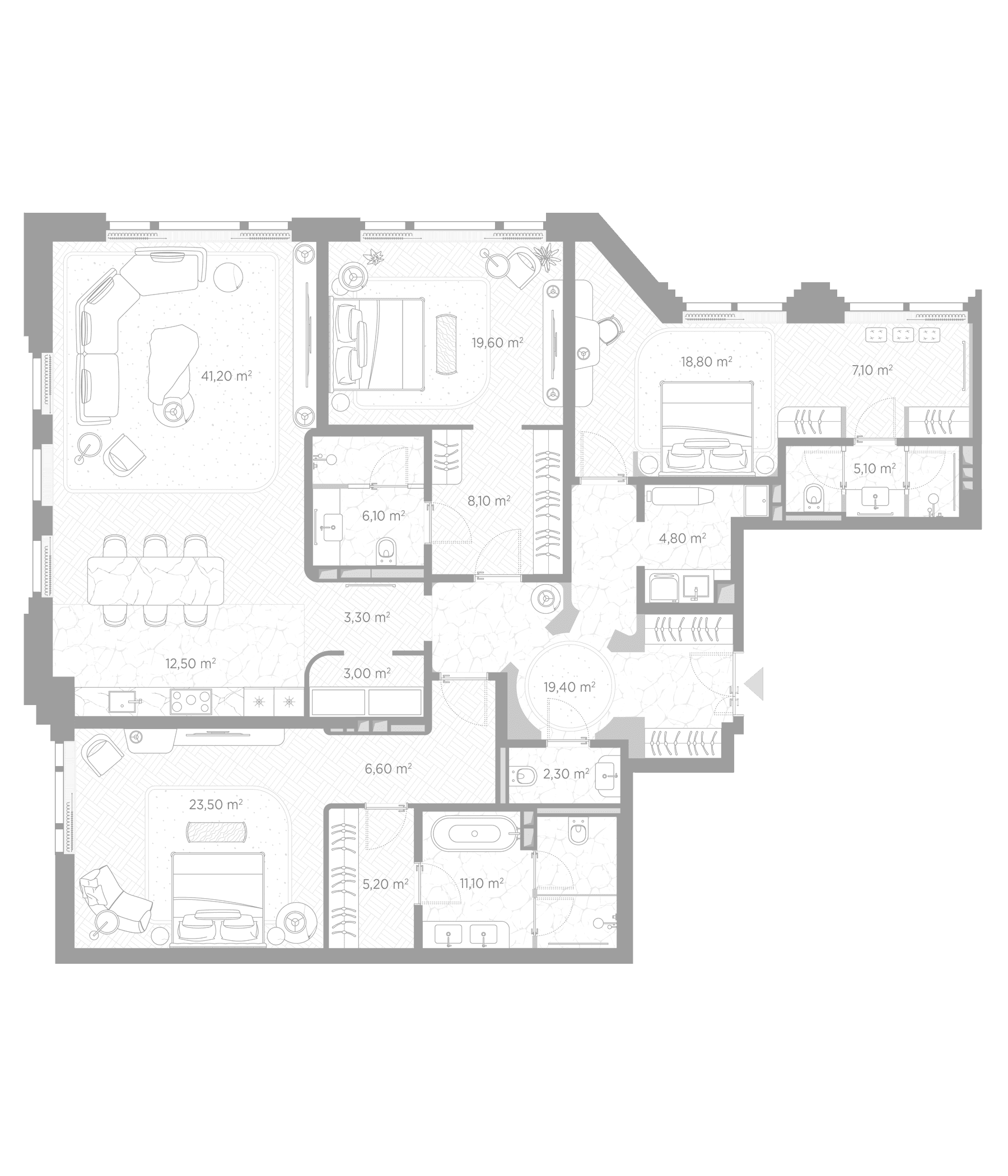 Планировка: 3-комнатная квартира 197,7 м² в ЖК «Николь»