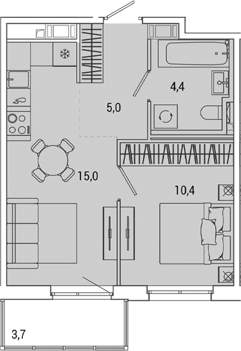 Планировка: Евродвушка 34,8 м² в ЖК «ОКЛА»