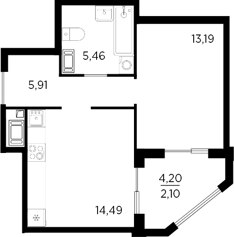 Планировка: 1-комнатная квартира 39,1 м² в ЖК «Респект»