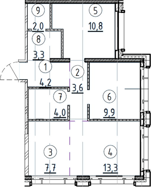Планировка: 2-комнатная квартира 58,8 м² в ЖК «Дом А»