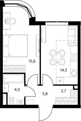 Планировка: 1-комнатная квартира 41,5 м² в ЖК «Адмирал»