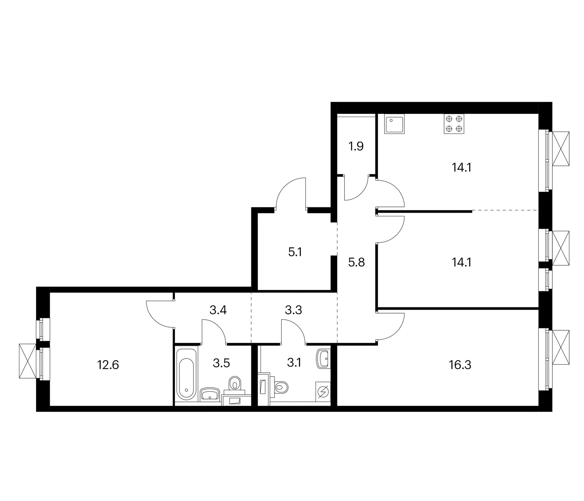 Планировка: 3-комнатная квартира 83,2 м² в ЖК «Белая Дача парк»