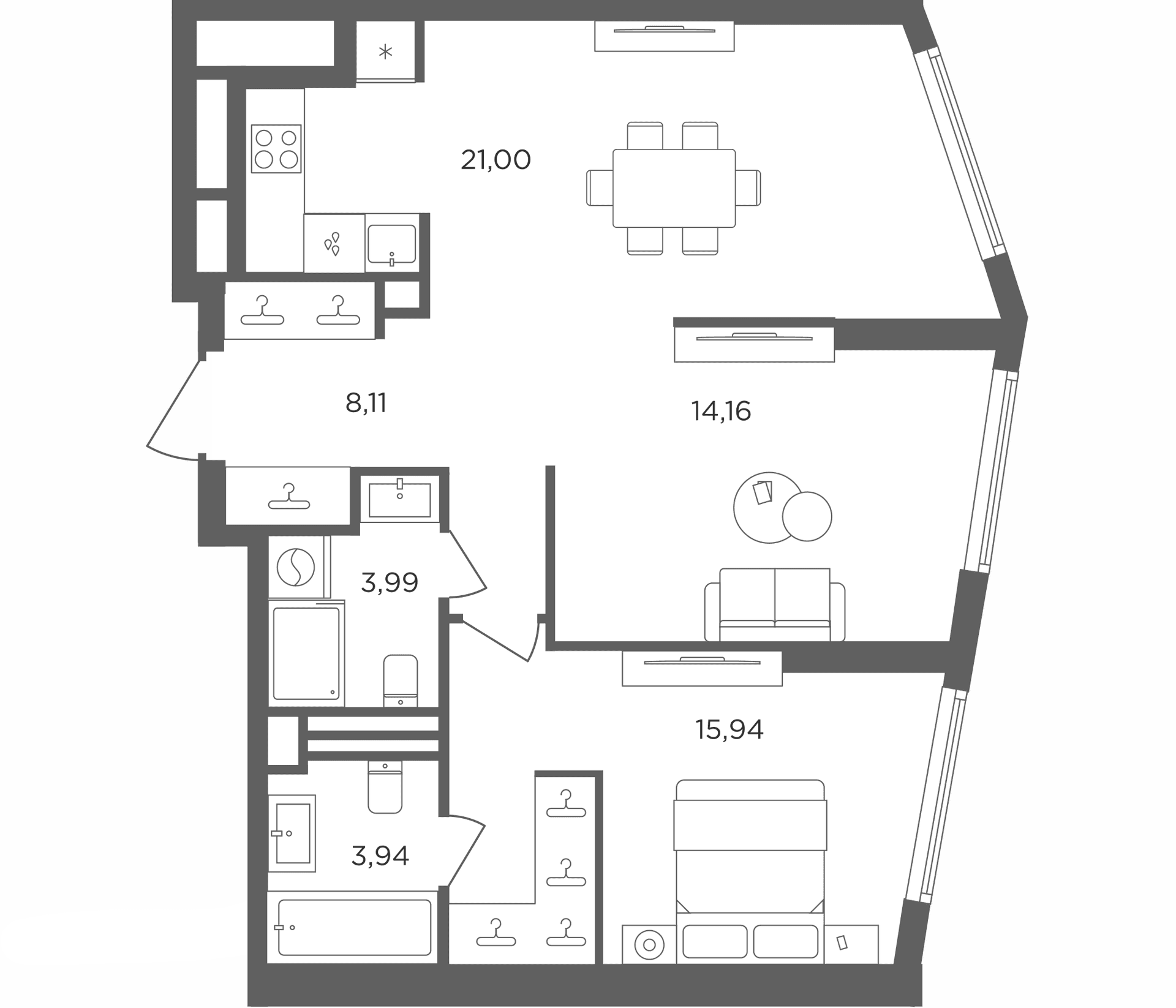 Планировка: Евродвушка 67,1 м² в ЖК «Сикрет Гарден»