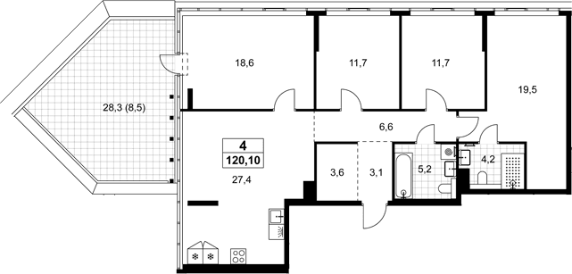 Планировка: Квартира евро-5 111,6 м² в ЖК «Хольм»