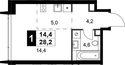 Планировка: Студия 28,2 м² в ЖК «Амбер Сити»