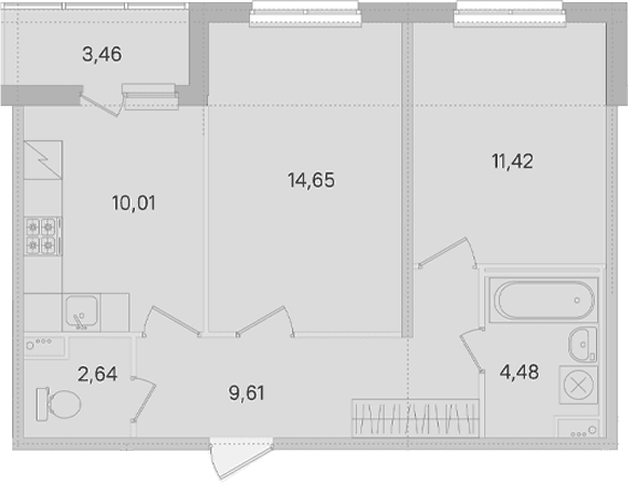 Планировка: 2-комнатная квартира 52,8 м² в ЖК «Ясно.Янино»