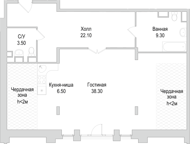 Планировка: Студия 79,7 м² в ЖК «Маршал»