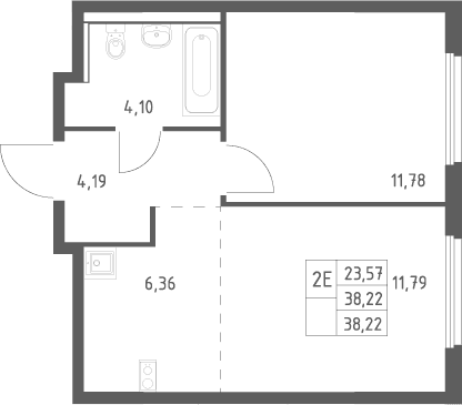 Планировка: Евродвушка 38,2 м² в ЖК «Пригород Лесное»