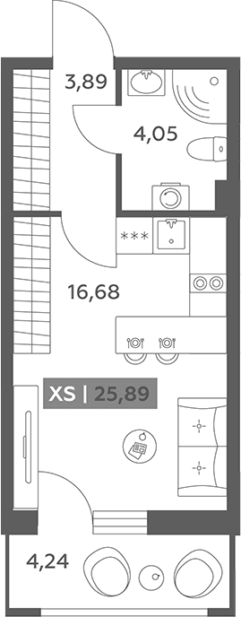 Планировка: Студия 24,6 м² в ЖК «Аквилон РекаПарк»