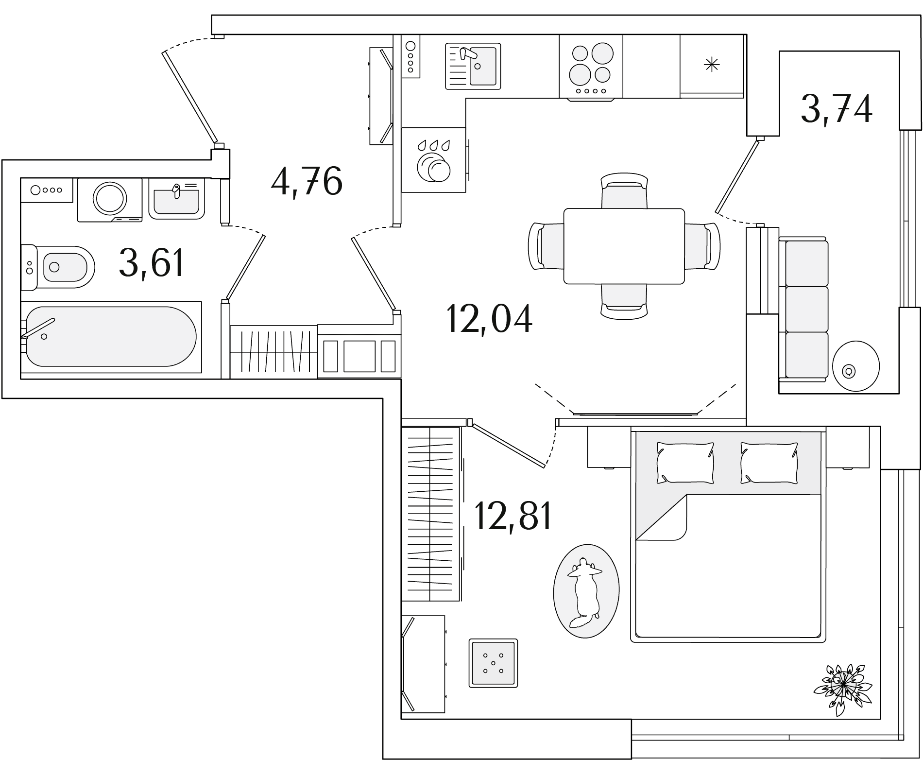 Планировка: 1-комнатная квартира 33,2 м² в ЖК «Гранат»