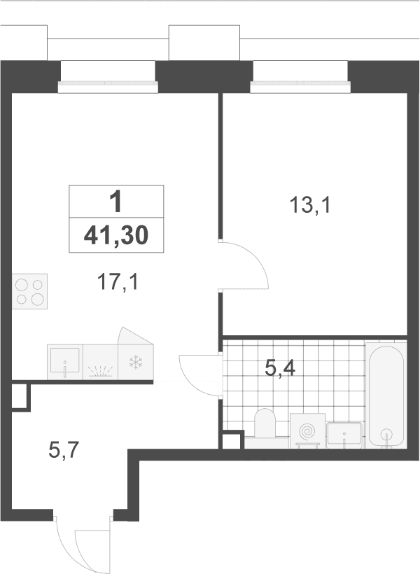 Планировка: Евродвушка 41,3 м² в ЖК «Деснаречье»