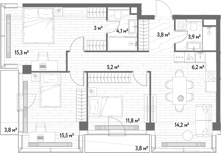 Планировка: Квартира евро-4 82,9 м² в ЖК «С5»