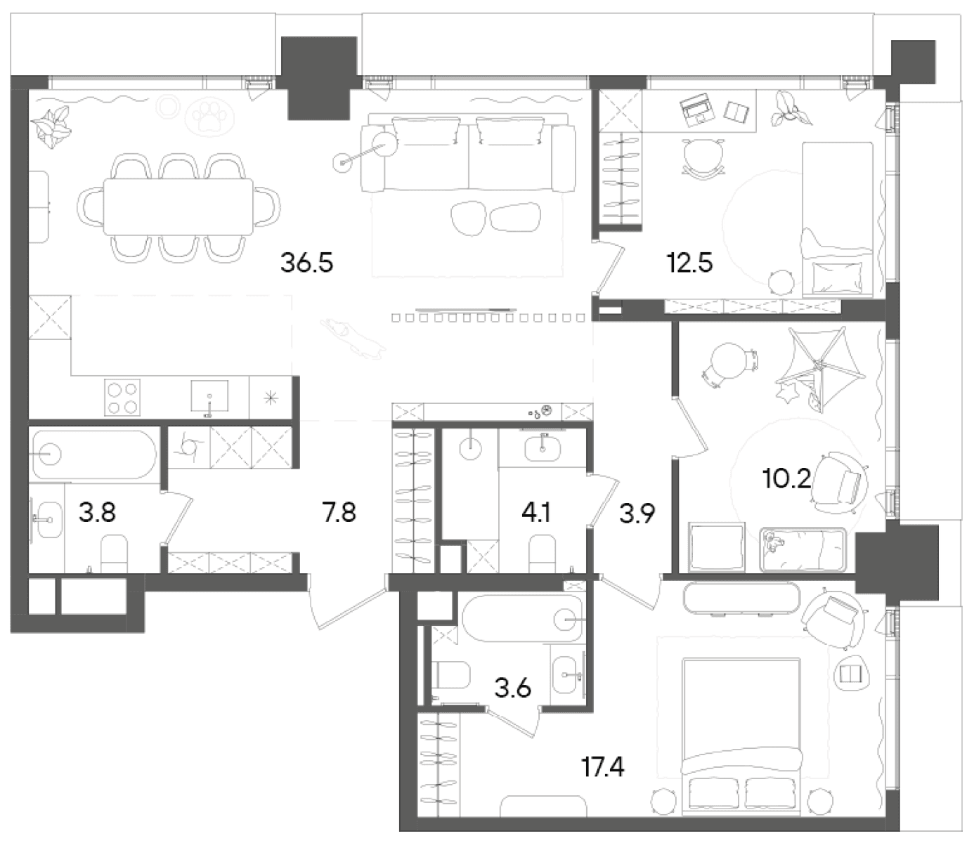 Планировка: Квартира евро-4 99,8 м² в ЖК «СТОУН Грэйн»