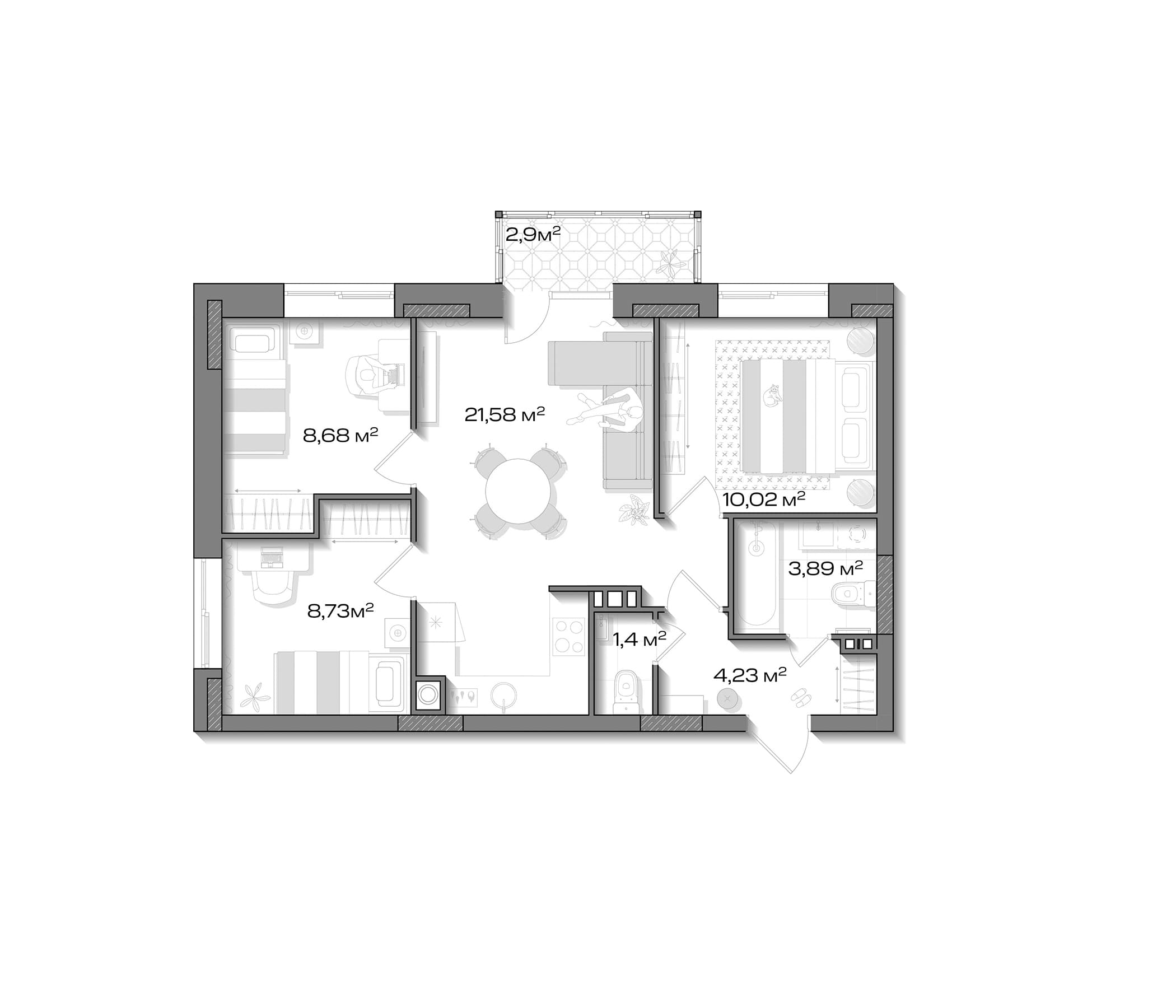3-комнатная квартира