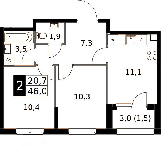2-комнатная квартира