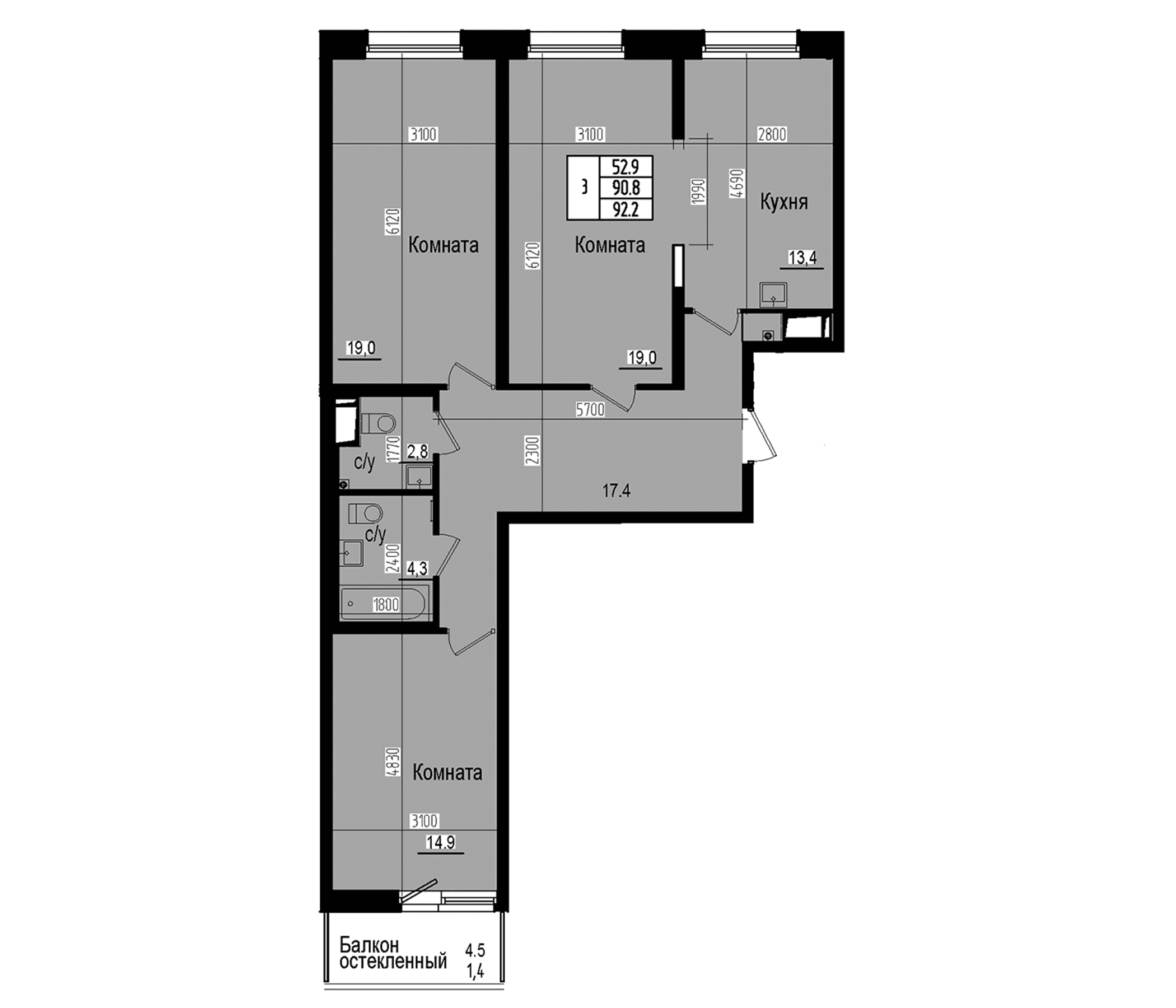 3-комнатная квартира