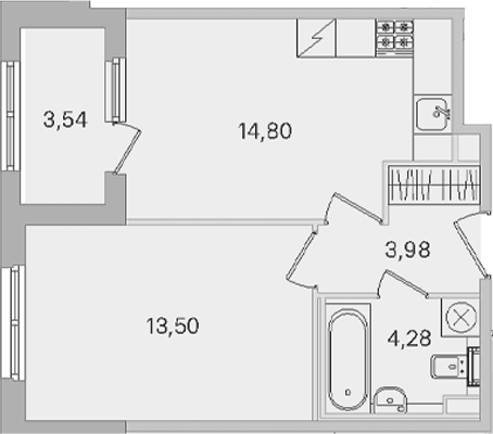 Планировка: Евродвушка 36,6 м² в ЖК «Дубровский»