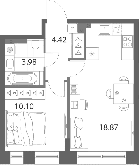 Планировка: Евродвушка 37,4 м² в ЖК «Нева Арт»