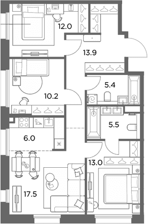 Планировка: Квартира евро-4 83,5 м² в ЖК «Станиславский»