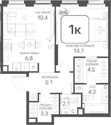 1-комнатная квартира