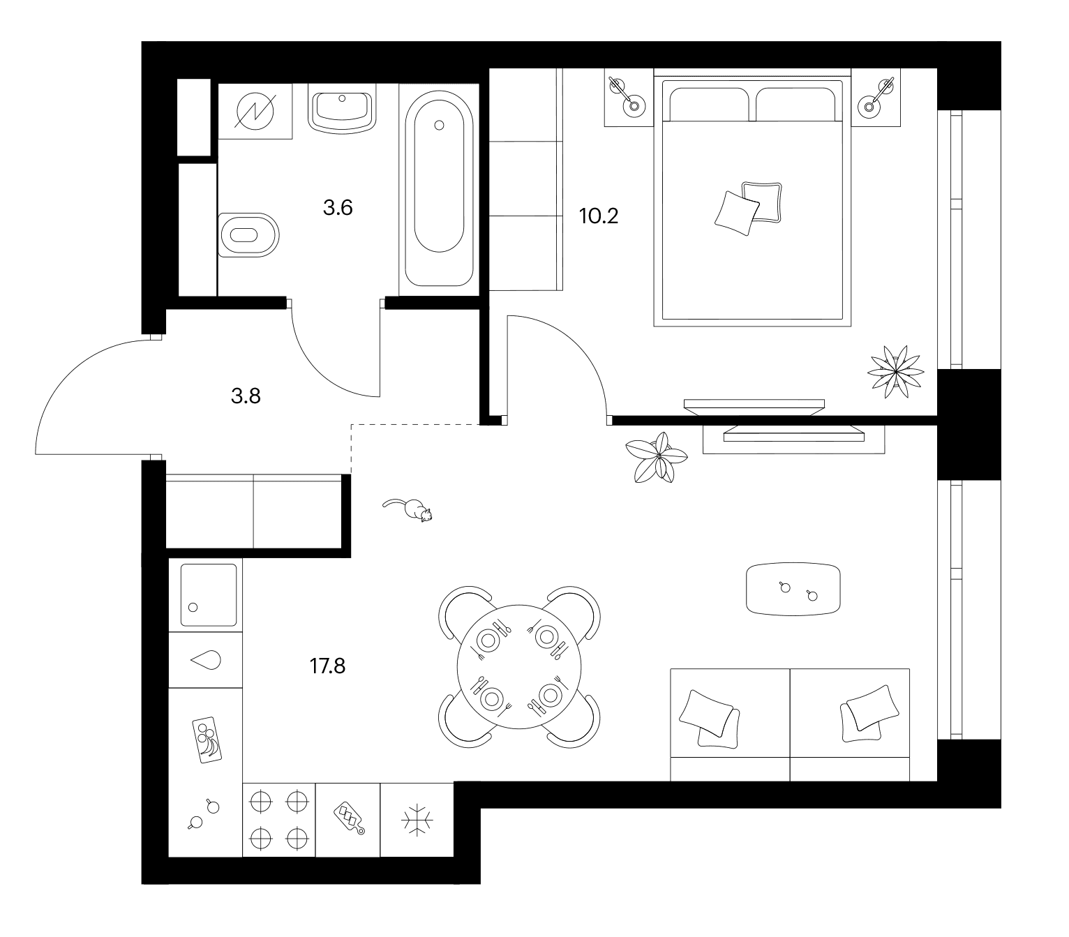 Планировка: 1-комнатная квартира 35,4 м² в ЖК «Строгино 360»