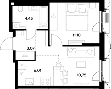 Планировка: Евродвушка 35,4 м² в ЖК «ЭВО»