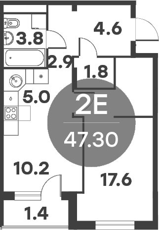 Планировка: Евродвушка 44,5 м² в ЖК «Равновесие»