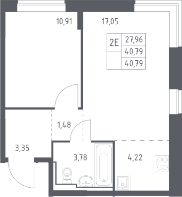 Планировка: Евродвушка 40,8 м² в ЖК «Богдановский лес»