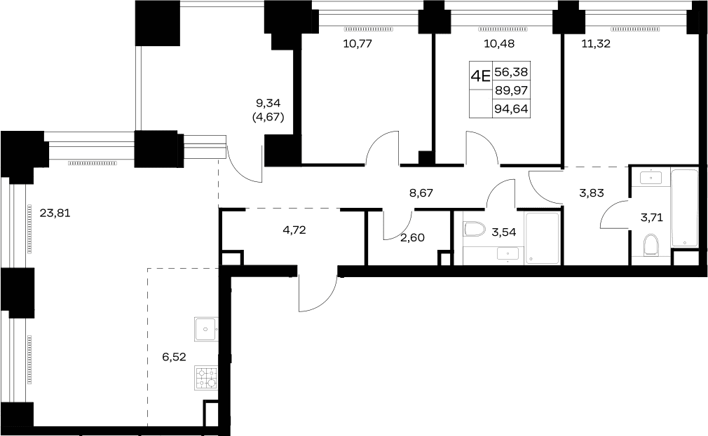 Планировка: Квартира евро-4 90 м² в ЖК «НОВА»