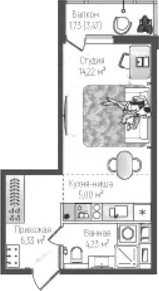 Планировка: Студия 29,8 м² в ЖК «Рига Хиллс»