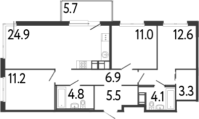 Планировка: Квартира евро-4 84,3 м² в ЖК «Передвижники»