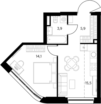 Планировка: Евродвушка 41,8 м² в ЖК «Адмирал»