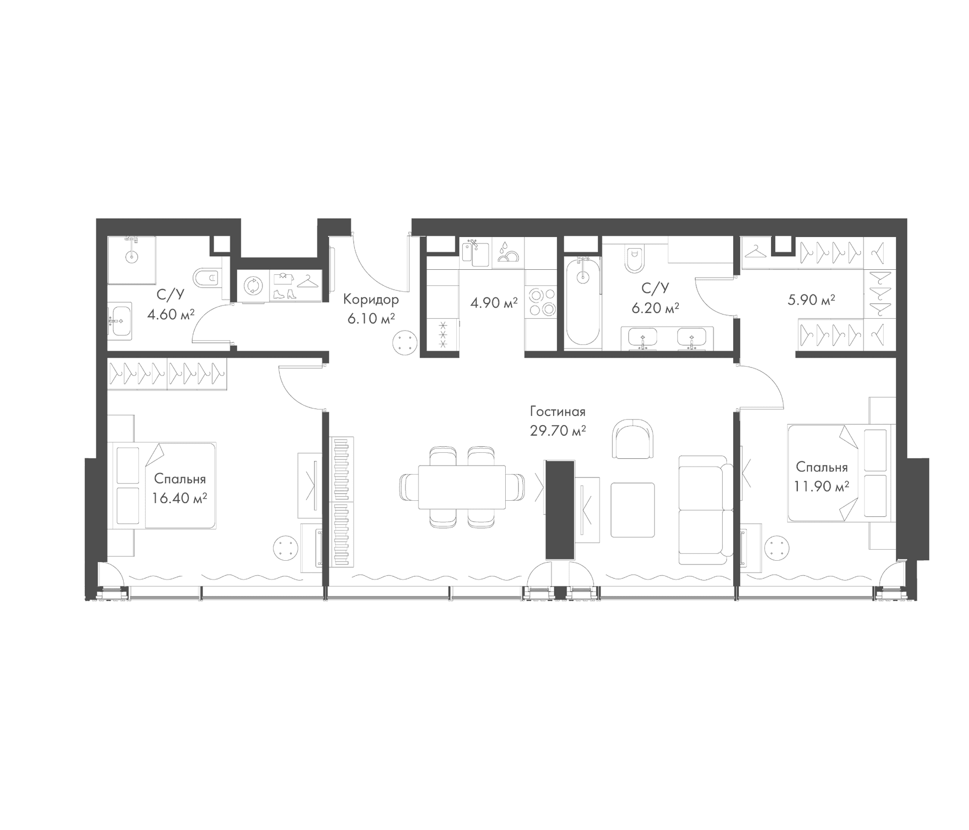 Планировка: Евротрёшка 85,7 м² в ЖК «Слава»