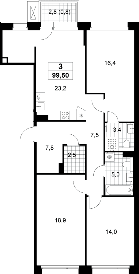 Планировка: Квартира евро-4 98,7 м² в ЖК «Хольм»