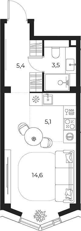 Планировка: Студия 28,6 м² в ЖК «МАСТЕРС»