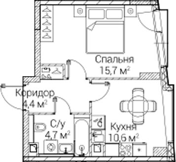 Планировка: 1-комнатная квартира 35,4 м² в ЖК «СЕЗАР БУДУЩЕЕ»