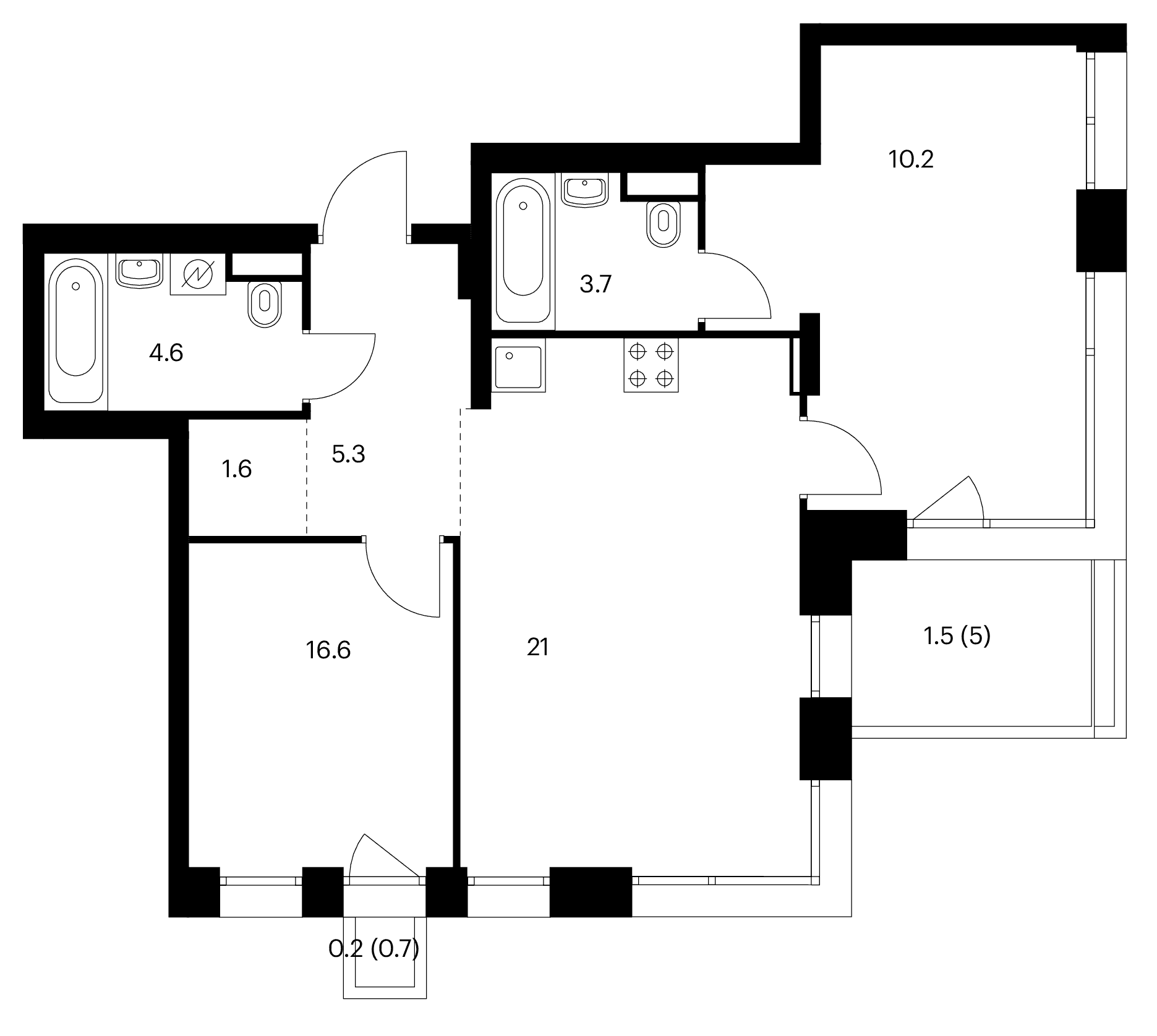 Планировка: 2-комнатная квартира 63 м² в ЖК «Строгино 360»
