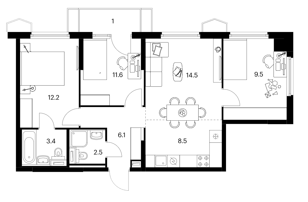 Планировка: Квартира евро-4 68,3 м² в ЖК «Бусиновский парк»