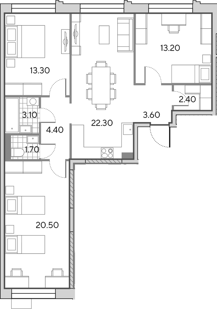 Планировка: Квартира евро-4 84,5 м² в ЖК «Вейв»