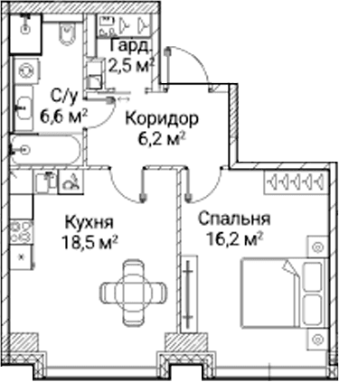 Планировка: 1-комнатная квартира 50,3 м² в ЖК «СЕЗАР БУДУЩЕЕ»
