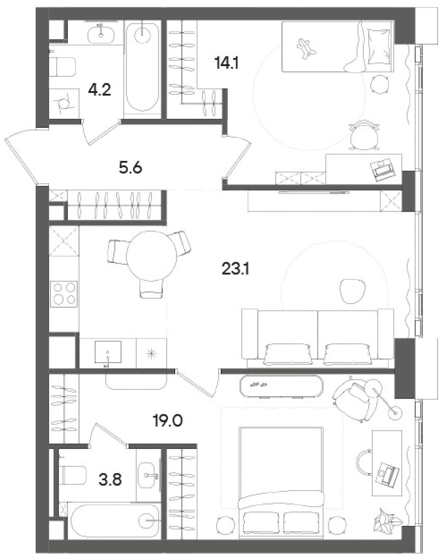 Планировка: Евротрёшка 70,4 м² в ЖК «СТОУН Грэйн»