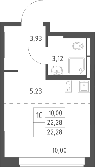 Планировка: Студия 22,3 м² в ЖК «Большое Юрлово»