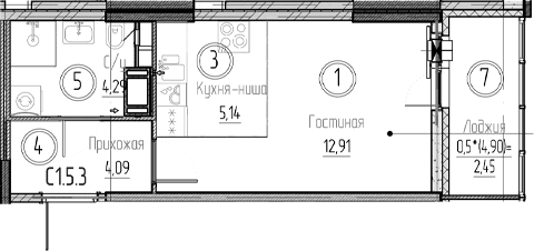 Планировка: Студия 26,4 м² в ЖК «Аквилон Верба»