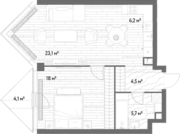 Планировка: Евродвушка 57,5 м² в ЖК «С5»
