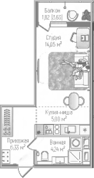 Планировка: Студия 29,2 м² в ЖК «Рига Хиллс»