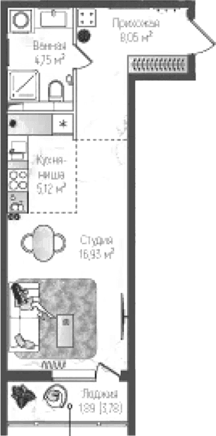 Планировка: Студия 30,1 м² в ЖК «Рига Хиллс»