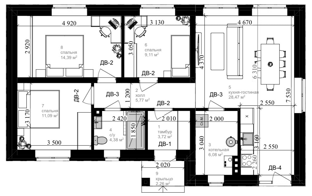 Планировка: Коттедж 85,3 м² в ЖК «Коттеджный поселок Софьино-2»