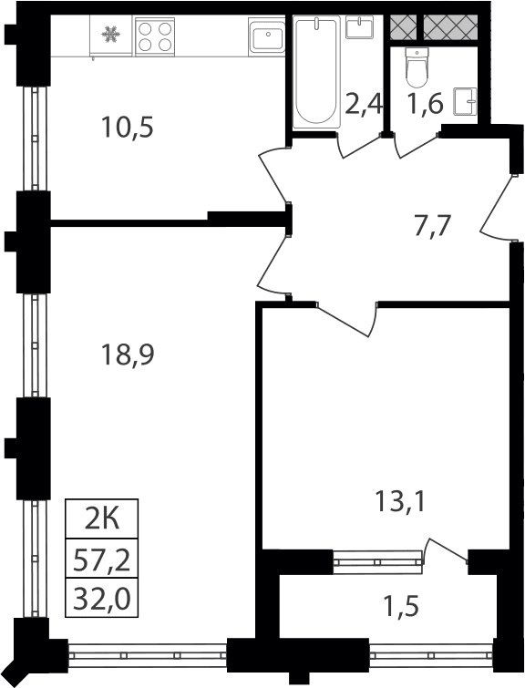 Планировка: 2-комнатная квартира 54,2 м² в ЖК «Варшавские ворота»